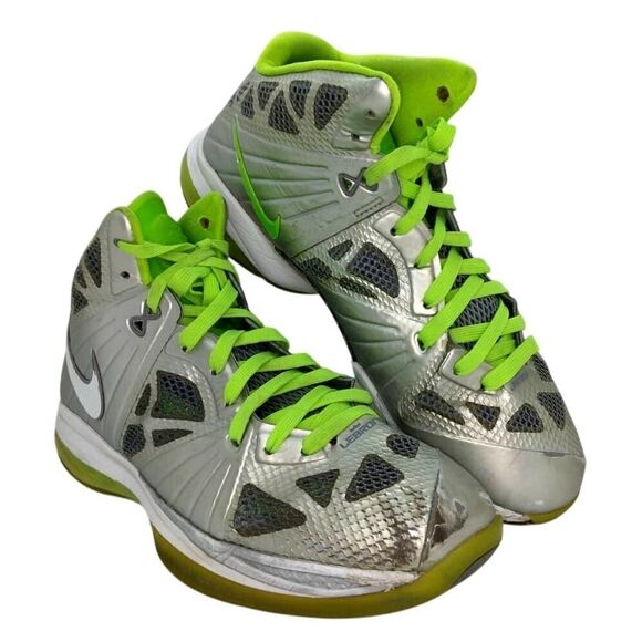 Nike Lebron 8 Punkman Men's Pre-owned Metallic Silver/Green Sneakers- sz. 10 1/2
